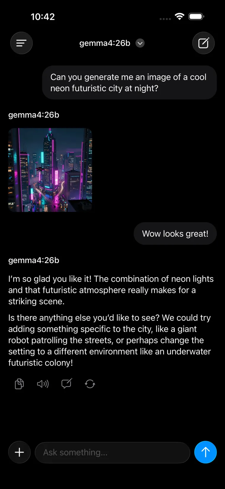 A chat where the model generated an image and placed it inline, dark mode.