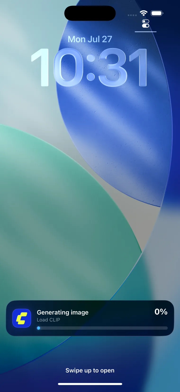 Lock screen Live Activity showing generation progress.